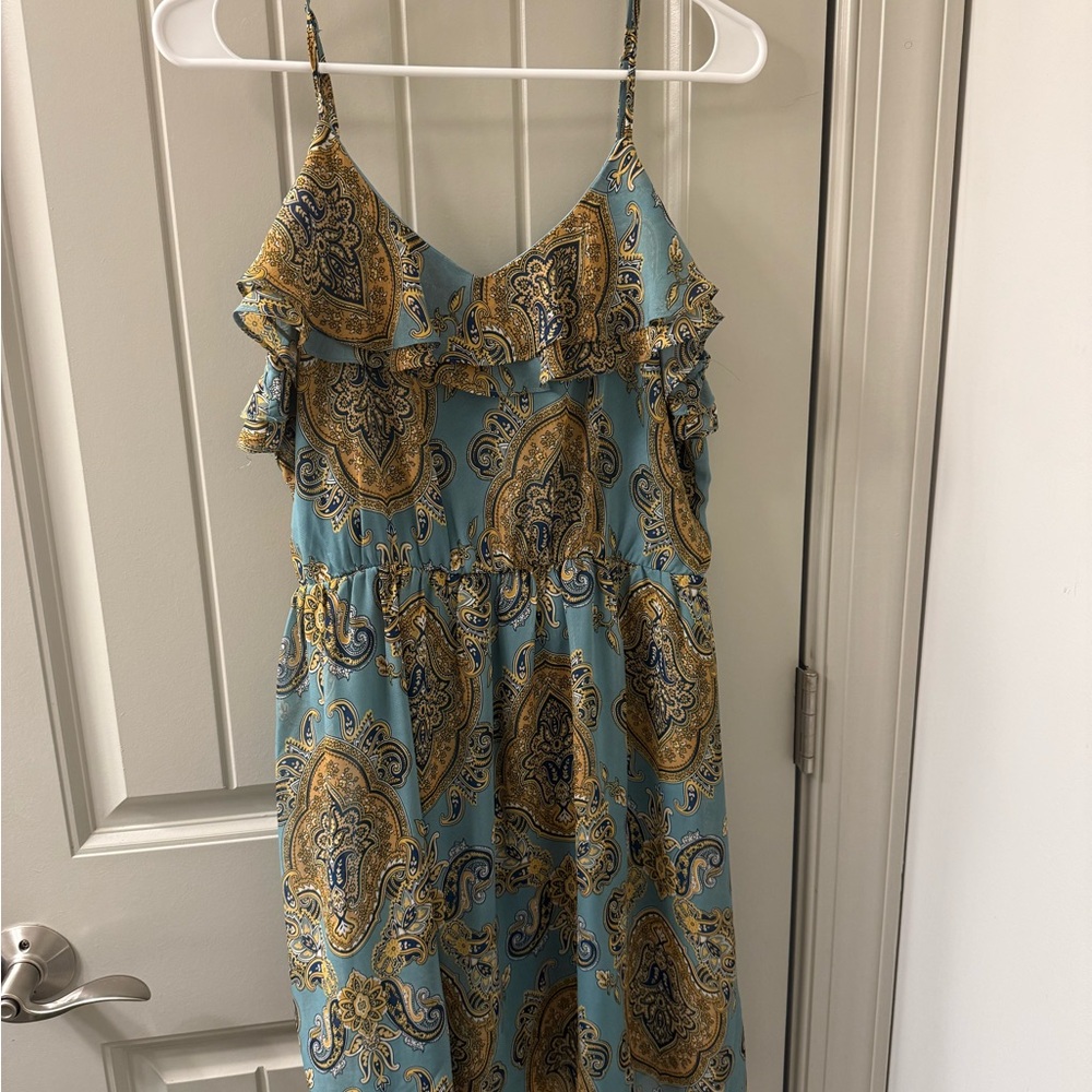 Blue and Gold Paisley Dress
